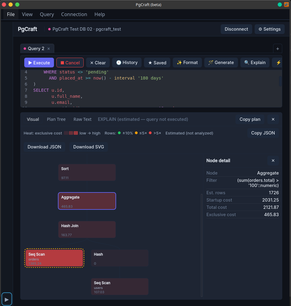 The PgCraft EXPLAIN plan viewer